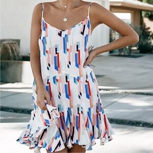 YUMI KIM Destination Dress in Split Screen Red White Blue Shift Mini Slip Size L